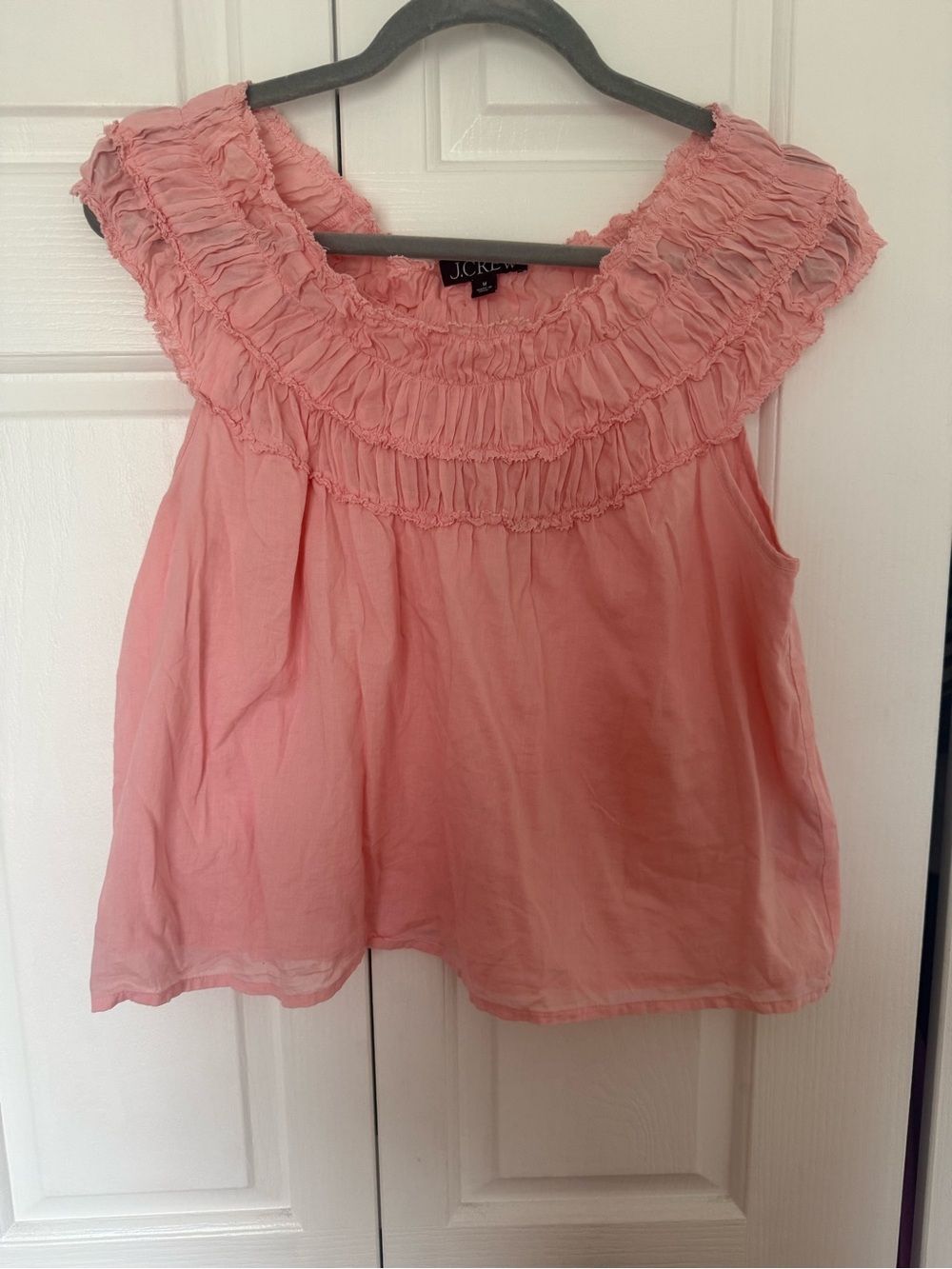 J. Crew Coral Pink Ruffle Yoke Sleeveless Tank